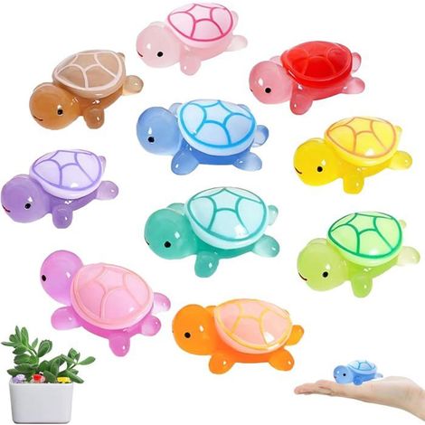 10 Stück Mini-Leuchtschildkröten aus Harz, Figuren für Topfpflanzen und Gartendekoration.