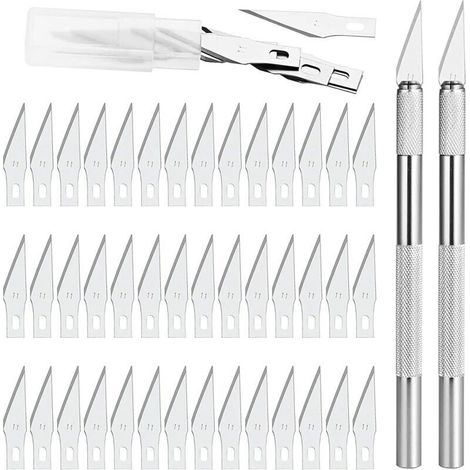 Cortador de precisión con 2 bisturíes y 42 hojas – Acero al manganeso – Hoja de 37 x 6 mm para cortes de precisión – Para arte y escultura