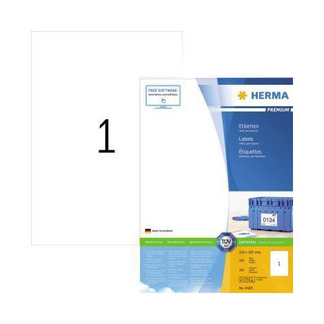 HERMA Universaletikett HERMA PREMIUM 210 x 297 mm (B x H) nicht wieder ablösbar Papier weiß 100Etik./Pack.