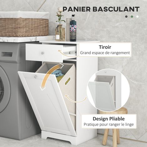 Meuble panier linge tiroir 40x40x90,5 cm blanc