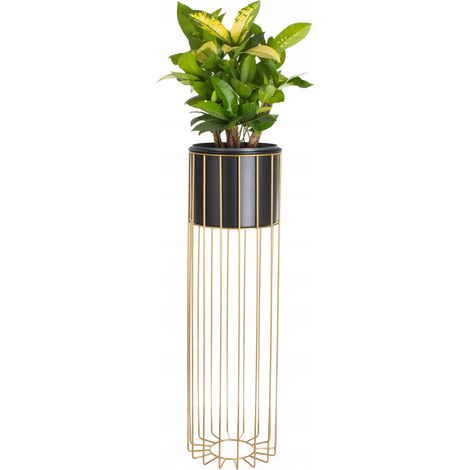 Portafiori da terra, metallo, nero e oro, supporto a soppalco in filo metallico, 70 cm (1/5)