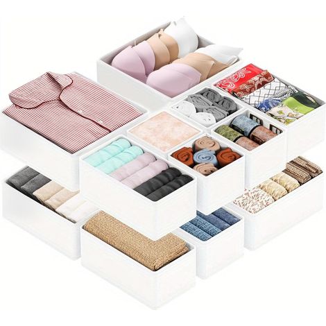 Lot de 12 organiseurs de tiroir, bacs de rangement de tiroir pour vêtements de bébé, séparateurs de tiroir pour vêtements de bébé, soutien-gorge, chaussettes, cravates, écharpes (1/5)
