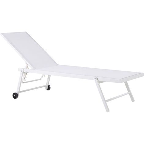 Tumbona de jardín asiento sintético blanco estructura de aluminio 198 x 61 cm respaldo reclinable con ruedas patio Portofino (1/5)