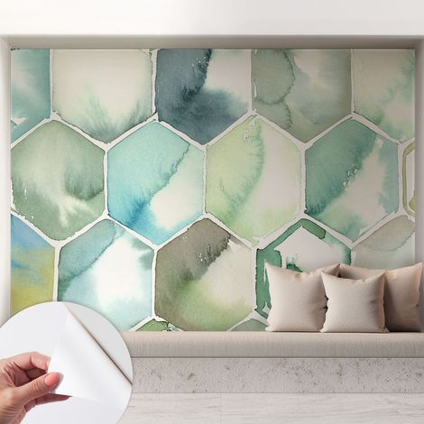 Papier peint autocollant adhésif avec imprimé motifs uniques apparence moderne Hexagones pastel 208x146 cm (1/5)