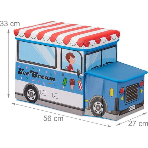 Tabouret pouf coffre boîte à Jouets pouf enfant pliable bleu (1/5)