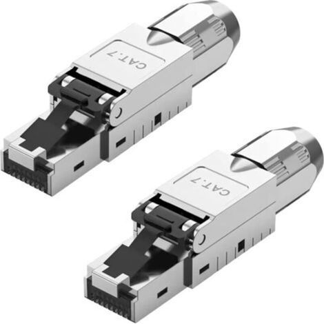 Packung mit 2 geschirmten 10-Gbit/s-RJ45-CAT7-LSA-Netzwerksteckern, werkzeuglose RJ45-Anschlussmöglichkeit für 600-MHz-Installationskabel, für CAT7- und CAT6A-Patchkabel (1/5)