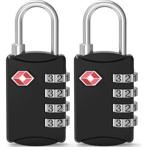 Cadenas TSA pour bagages, [Nouvelle version] Lot de 2 cadenas étanches à 4 chiffres pour extérieur, cadenas à combinaison pour sac à dos, casier, portail, boîte à outils, acier allié au zinc haute rés (1/5)
