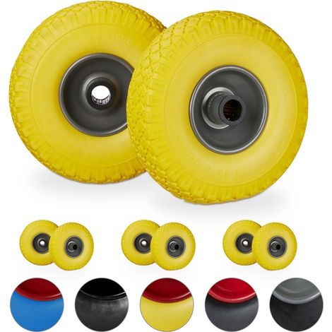 8 x Sackkarrenrad im Set, pannensicher, 3.00-4 PU Vollgummireifen, Stahlfelge, 25mm Achse, 100kg, 260x85mm, gelb-grau