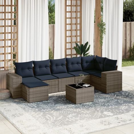 8-teiliges Gartensofa-Set mit Kissen, grau, Polyrattan (1/5)