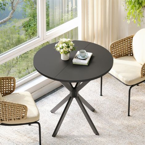 Table à Manger Ronde Style Industriel - Table Haute de Cuisine et Salon avec Pied en X Métal et Plateau Effet Bois Rustique ou Noir - Diamètre Optionnel Ø80cm - Noir (1/5)