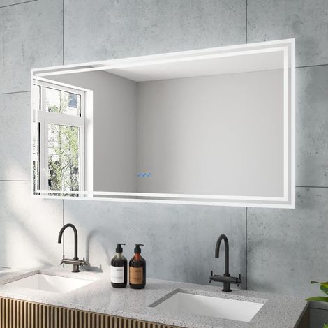 Großer 140x70cm Badspiegel mit Warmweiß/Kaltweiß Licht LED Beleuchtung, Touchschalter/Wandschalter, Dimmbar, Beschlagfrei, Memory-Funktion (1/5)