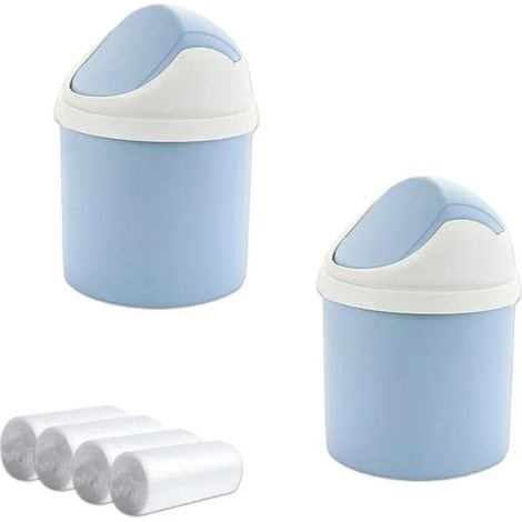 2 Pièces Mini Poubelle Bureau avec Couvercle & 4 Rouleaux Sacs, Petite Poubelle Mignonne Bleue pour Table, Comptoir, Vanité, - Bleu (1/5)