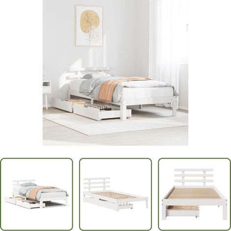 vidaXL Sommier Ă lattes - Cadre de lit avec tiroirs sans matelas blanc 100x200 cm (1/5)