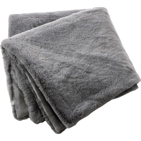 Chemin de lit 90x200cm fausse fourrure polyester coloris gris - ROZENN