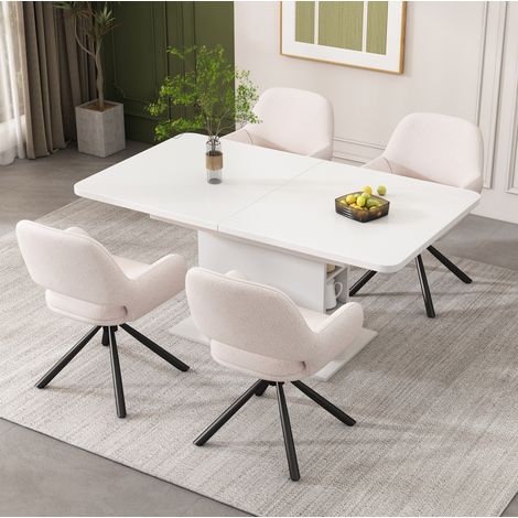 Set di 4 sedie da pranzo girevoli con braccioli in tessuto sherpa bianco HAVRYA (1/5)