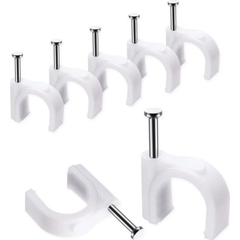 Packung mit 100 robusten und langlebigen weißen runden Kabelclips – 10 mm, Kabelbinder, Kabelorganisatoren, Befestigungen für Elektrokabel, Kabelclips (1/5)