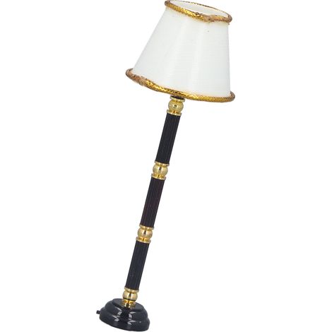 Lampe miniature sur pied à piles LED pour maison de poupée (échelle 1:12), modèle réduit, jouet réaliste, objet de décoration exquis en métal pour maison de poupée. (1/5)