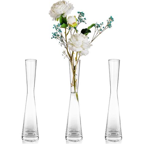 Vase À Fleurs Fin En Verre Fait À La Main 3 Pcs 24.5cm Moderne Simple Tige Étroit Clair Vases Salon Table Centre De Table Mince Cylindre Décoration D'Intérieur Pour Ornements De Mariage Pampa (1/5)