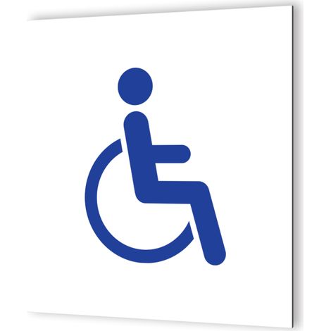 Pictogramme Toilettes PMR - Plaque de porte en Dibond blanc - Picto bleu, 20x20 cm, épaisseur 3 mm, fixation multiple, usage intérieur et extérieur (1/5)