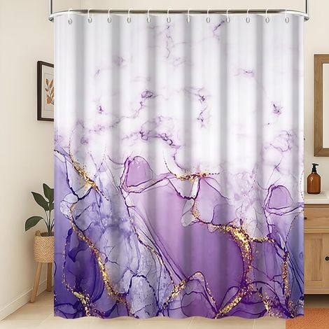 150x200cm Rideau de Douche en marbre Blanc et Violet Points d'or Rideau de Salle de Bain en Polyester imperméable Luxe Esthétique Artistique Moderne Tissu résistant à la moisissure (1/5)