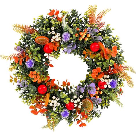Guirlande Simulée - 43 cm - Base Fruitée avec Fleurs Artificielles - Décoration Extérieure Jardin Porte d'Entrée Intérieur - 1 Pièce (1/5)