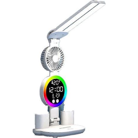 Lampe de bureau LED compatible avec les bureaux, la lecture et autres usages. Comprend une veilleuse LED et un affichage de l'heure par LED. Modèle à brancher (type B). (1/5)