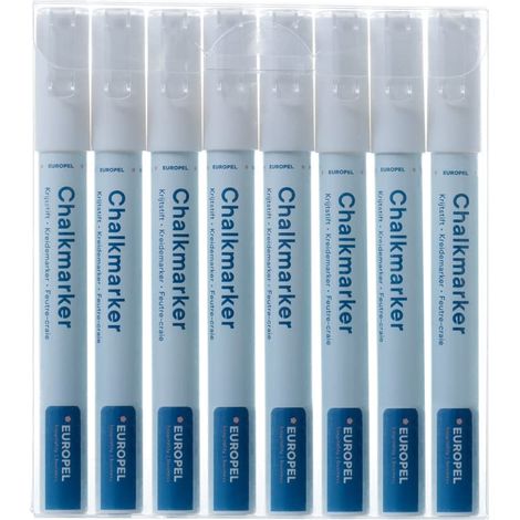 EUROPEL Pennarelli a Gesso Liquido Bianco 3 mm Set da 8, Punta Reversibile Tonda e Scalpello, Pennarello Cancellabile per Lavagna Nera, Vetro e Menu Bar, Uso Professionale Ristorazione Ufficio (1/5)