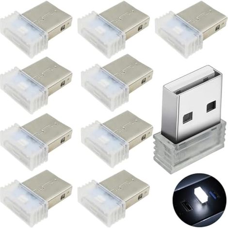 10 Pièces LED Interieur Voiture, Mini Lampe LED USB, Lumières D'ambiance LED de Voiture,d'éclairage USB Ambiance Light Set (Blanc (1/4)
