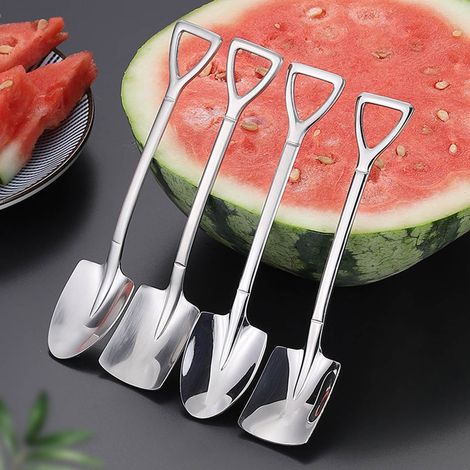 Cuillère Pelle Inox Mignonne pour Desserts - Matériau Alimentaire Réutilisable - 2 Pelles Pointues et 2 Carrées pour Café Maison (1/5)