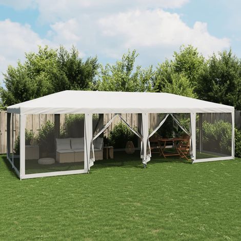 Partyzelt mit 12 Mesh-Seitenteilen Weiß 8x4 m HDPE