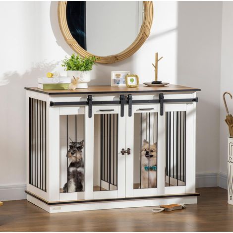 Gabbia per cani 120x60x88,5 cm in legno bianco modulabile da interno FloraGrace (1/5)