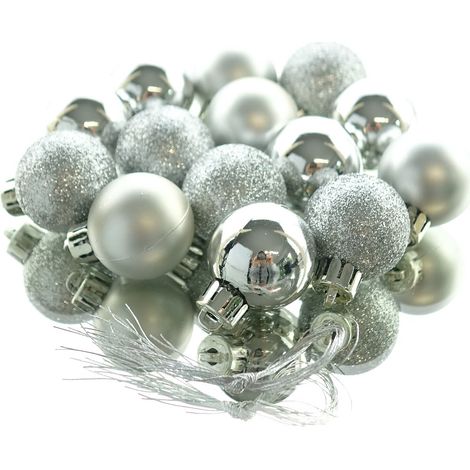 Weihnachtskugeln Silberfarben bruchfest Ø 3 cm aus Kunststoff - 14er Set (1/2)