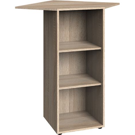 Pegane – Étagère d'angle en mélamine imitation chêne – 2 tablettes – Dimensions 66x98x66 cm – Pour espaces confinés et rangement optimisé