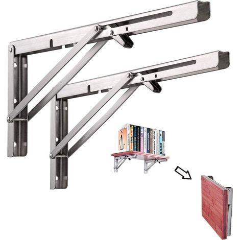 Equerre Pliable, 2 Pcs Support d' étagères Pliants en Acier Inoxydable, Console Equerre, Tablette Pliante Murale Pour Etagere Murale Banc de Table Avec Bras de Dégagement Court(400mm)Argenté (1/5)