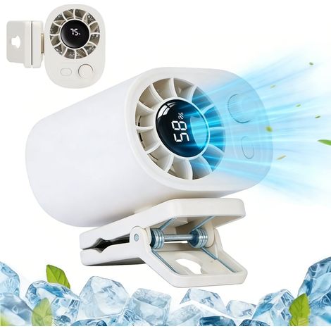 Tragbarer, leiser Clip-Ventilator, Autoventilator – mit LED-Anzeige – 360-Grad-Drehung, Schnellladefunktion, kompakt und leicht – für Reisen und Fitness (weiß) (1/5)