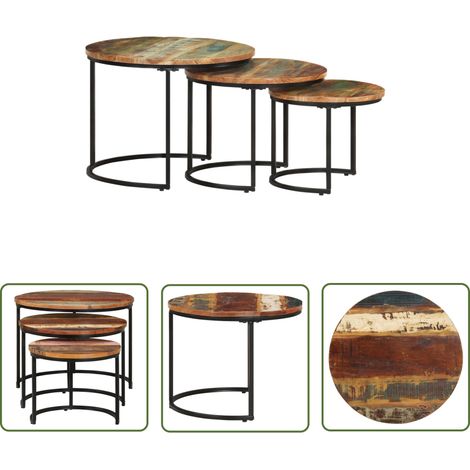 The Living Store Tables gigognes 3 pcs Bois de récupération massif - Table Basse - Tables Gigognes - Mobilier Design - Meubles Vintage - Meubles Écologiques (1/5)