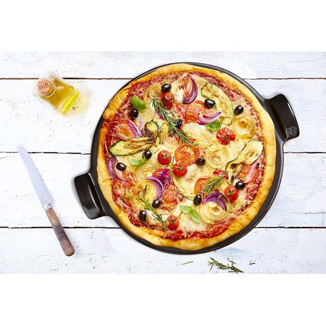 Pizza Stone 37 cm rainurée gris anthracite Fusain Emile Henry (1/2)