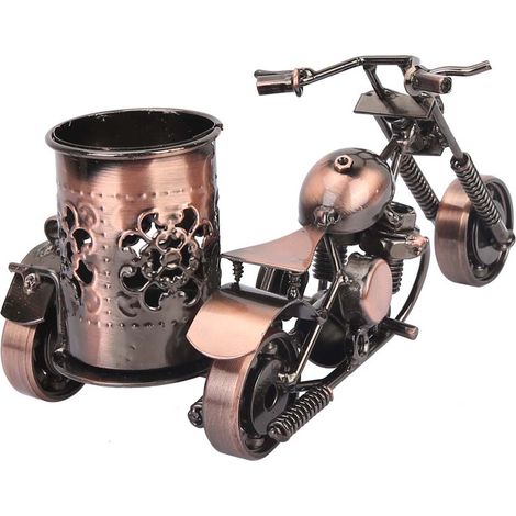 Support de stylo moto vintage, décoration bureau rétro, modèle réduit moto classique, ornement de bureau, cadeau moto ancienne. (1/5)