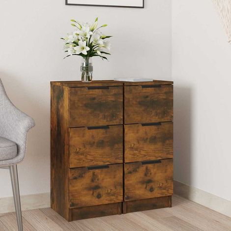 Lot de 2 Buffets Bahut Meubles de rangement Commode Chêne fumé 30x30x70 cm Bois d'ingénierie BV398410 - BonneVie (1/5)