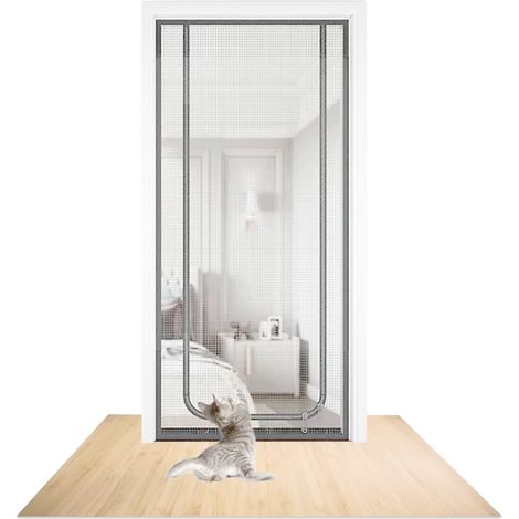 Balkontür für Katzen – Dickes Moskitonetz – Verhindert das Entkommen von Katzen, Schwarz, 110 x 220 cm (1/5)