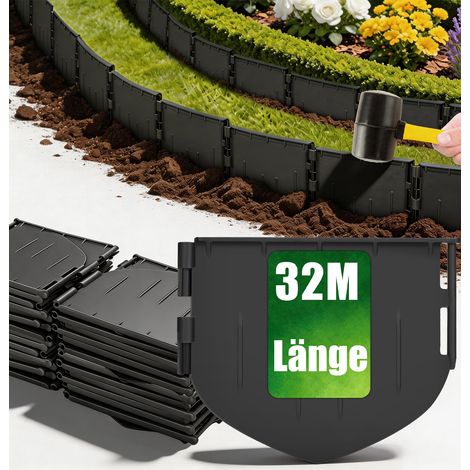 Flexible Rasenkante aus Kunststoff, Leicht zu Verarbeitende, Stabile & Unsichtbare Beeteinfassung Garten Beetumrandung - Langlebig Beetabgrenzung Rasenkantenband aus Recyceltem Plastik - 32m (1/5)
