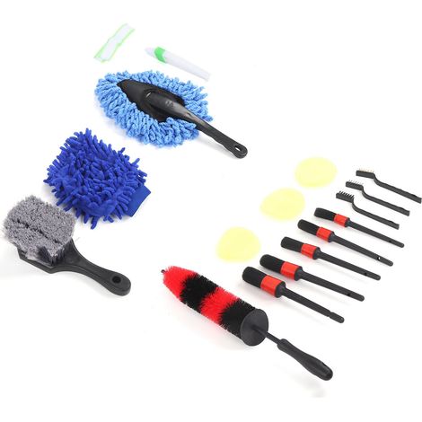 Set de 17 brosses de détail pour nettoyage auto, pneus, intérieur et extérieur, buses d'aération, emblèmes (1/5)