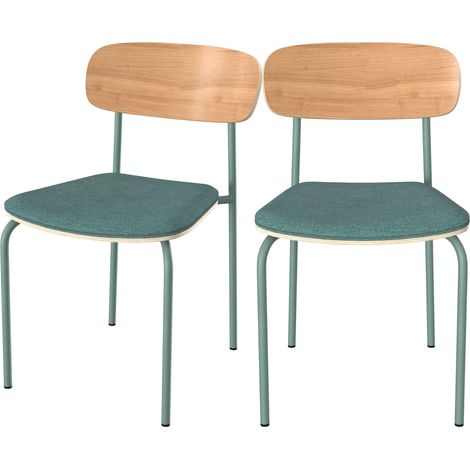 Lot de 2 chaises en bois clair et tissu bleu canard - ALBA (1/5)