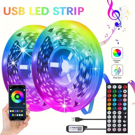 Éclairage d'ambiance, rubans lumineux Contrôleur de musique intelligent Bluetooth à 44 touches avec bande lumineuse LED et éc（Y074） (1/5)