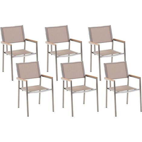 Set di 6 Sedie da Giardino in Tessuto Beige e Gambe in Acciaio Inox Grosseto (1/5)