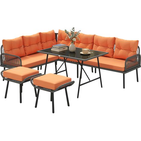 Outsunny Sectional Outdoor Furniture with Glass Top Table, Orange (1/5)