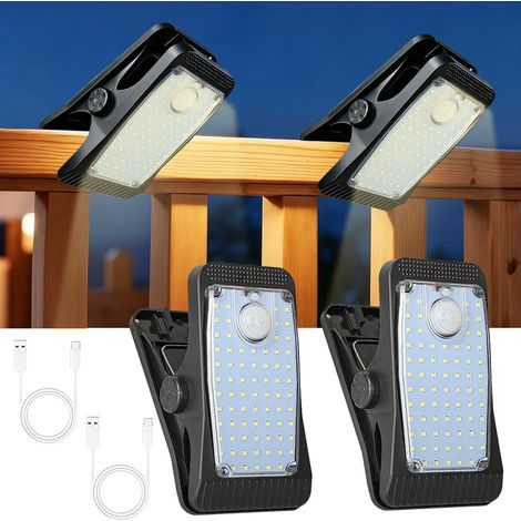 Lampe solaire extérieure à détecteur de mouvement (lot de 2, fixation par pince), étanche IP64, lumière blanche, idéale pour les terrasses, vérandas, garages, jardins et allées. (1/5)