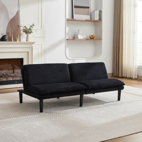 Sofá convertible 2 plazas, 3 posiciones, 167 x 84 x 67 cm, terciopelo negro, patas de plástico (1/5)