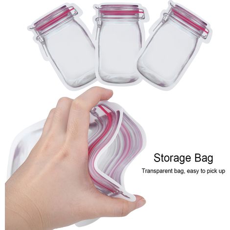 Sac de rangement transparent portable et polyvalent avec motif de bouteille pour les collations (Rouge M) (1/5)