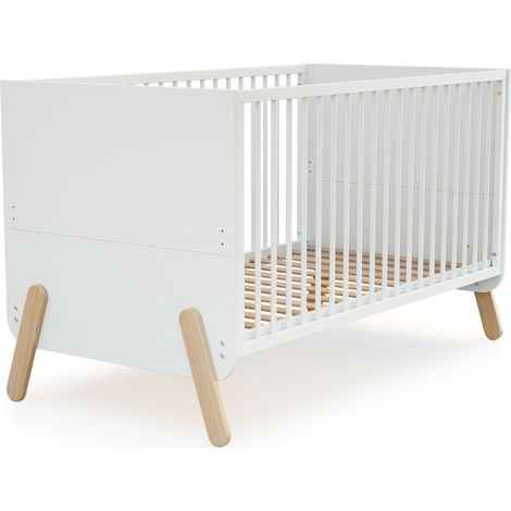 WEBABY - Lit bébé évolutif en bois PIRATE Blanc et Hêtre Verni 70 x 140 cm (1/5)